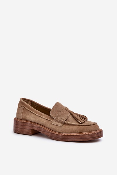 Women's Suede Loafers with Fringes D&A Brown 2