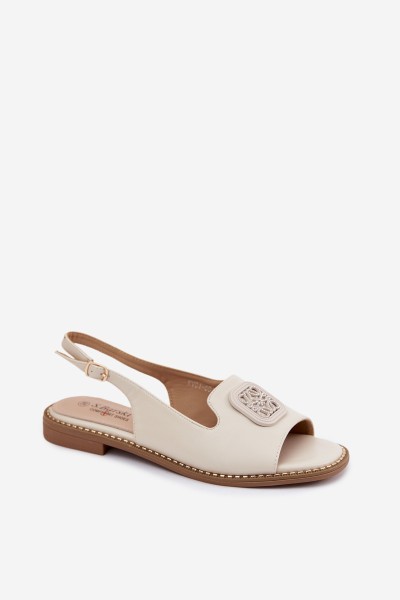 Women's Flat Heeled Sandals With Embellishment S.Barski KV61-6016 Cream 2