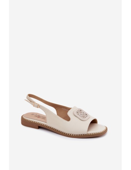 Women's Flat Heeled Sandals With Embellishment S.Barski KV61-6016 Cream
