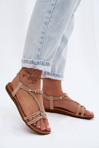Women's Flat Sandals With Straps Beige Zelda