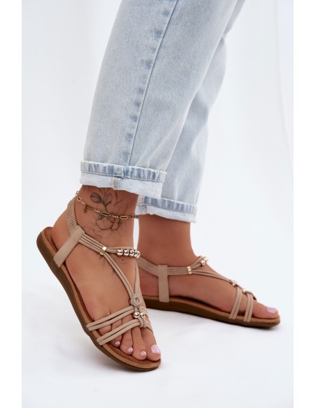 Women's Flat Sandals With Straps Beige Zelda