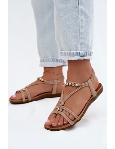 Women's Flat Sandals With Straps Beige Zelda