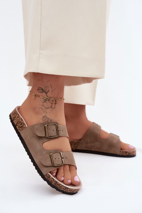 Women's Cork Sole Khaki Slides Harleen