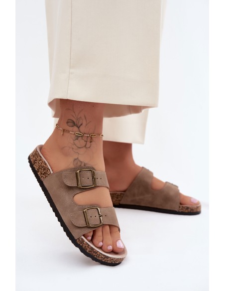 Women's Cork Sole Khaki Slides Harleen