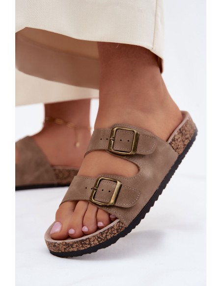 Women's Cork Sole Khaki Slides Harleen