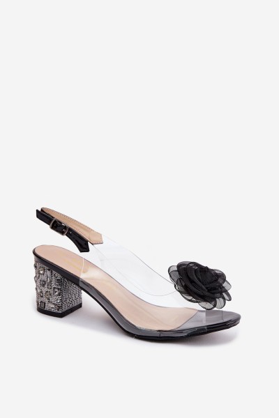 Transparent Block Heel Sandals With Crystals Mesh Rose D&A MR61-9011 Black 2