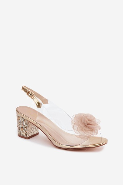 Transparent Block Heel Sandals With Crystals Mesh Rose D&A MR61-9011 Gold 2