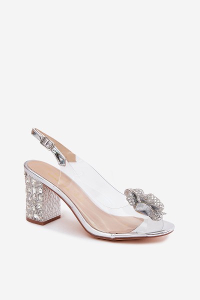Transparent Block Heel Sandals With Crystals D&A MR61-9013 Silver 2