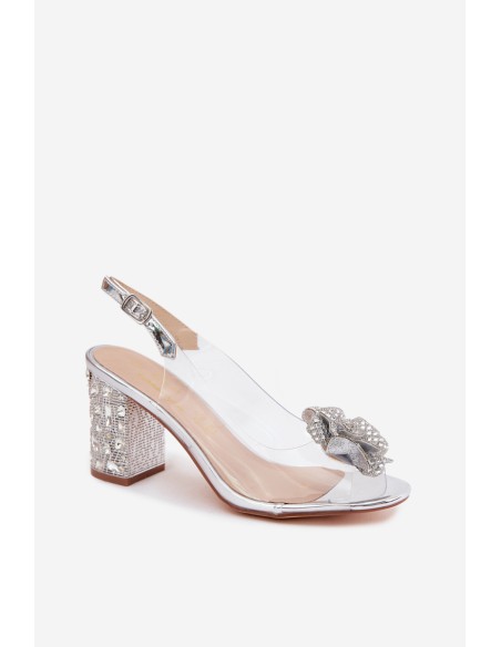 Transparent Block Heel Sandals With Crystals D&A MR61-9013 Silver