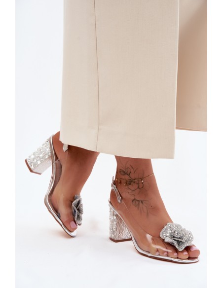 Transparent Block Heel Sandals With Crystals D&A MR61-9013 Silver