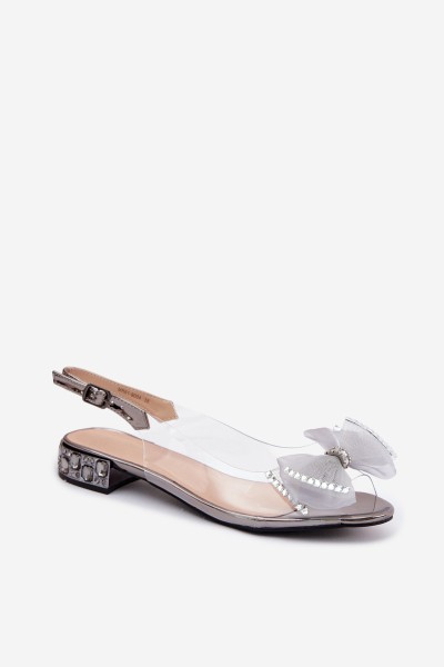 Transparent Sandals with Crystals and Mesh Bow D&A MR61-9004 Gray 2