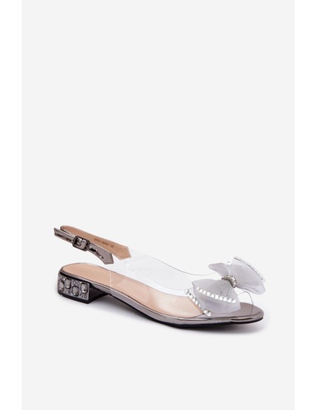 Transparent Sandals with Crystals and Mesh Bow D&A MR61-9004 Gray