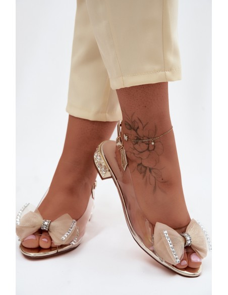 Transparent Sandals with Crystals and Mesh Bow D&A MR61-9004 Gold