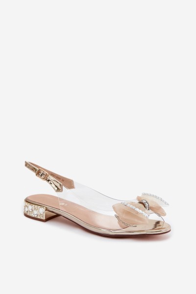 Transparent Sandals with Crystals and Mesh Bow D&A MR61-9004 Gold 2