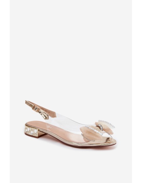 Transparent Sandals with Crystals and Mesh Bow D&A MR61-9004 Gold