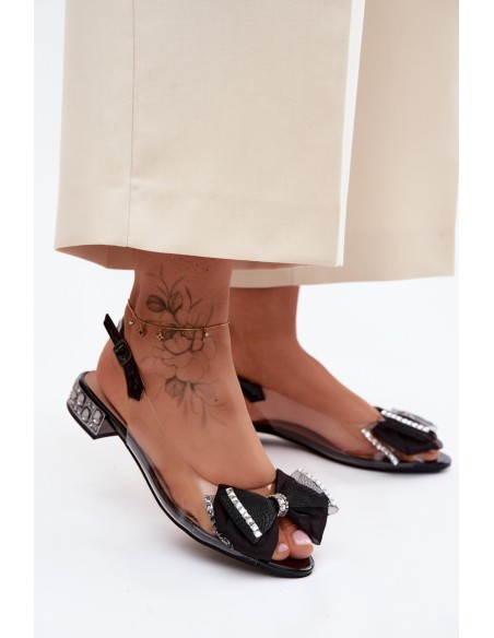 Transparent Sandals with Crystals and Mesh Bow D&A MR61-9004 Black