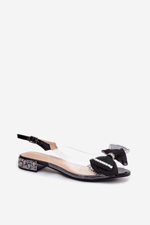 Transparent Sandals with Crystals and Mesh Bow D&A MR61-9004 Black