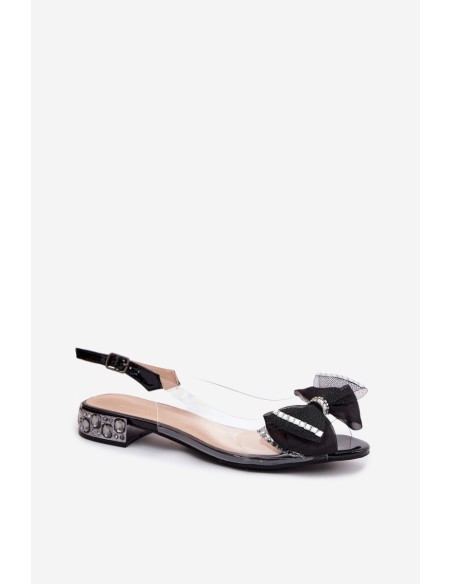 Transparent Sandals with Crystals and Mesh Bow D&A MR61-9004 Black