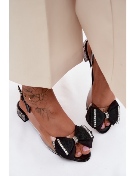 Transparent Sandals with Crystals and Mesh Bow D&A MR61-9004 Black