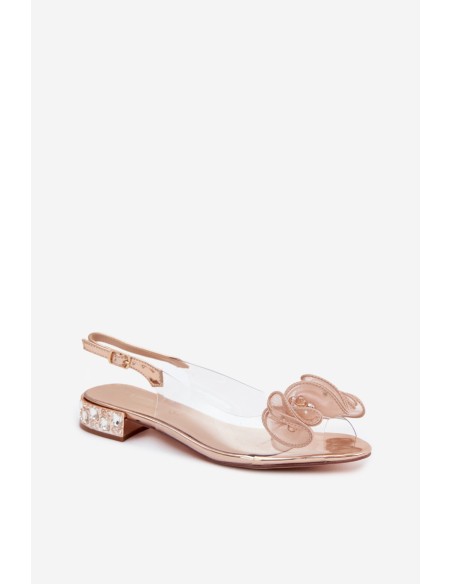 Women's Transparent Sandals with Crystals D&A MR61-9002 Pink Gold