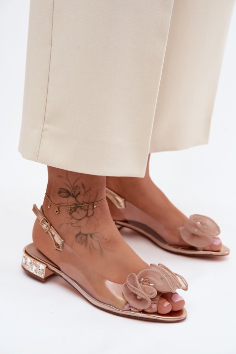 Women's Transparent Sandals with Crystals D&A MR61-9002 Pink Gold