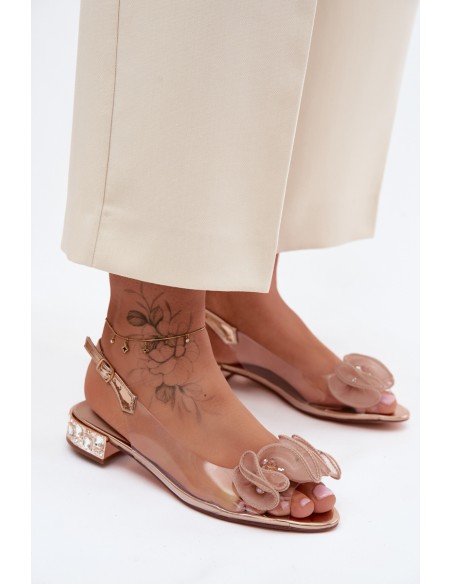 Women's Transparent Sandals with Crystals D&A MR61-9002 Pink Gold