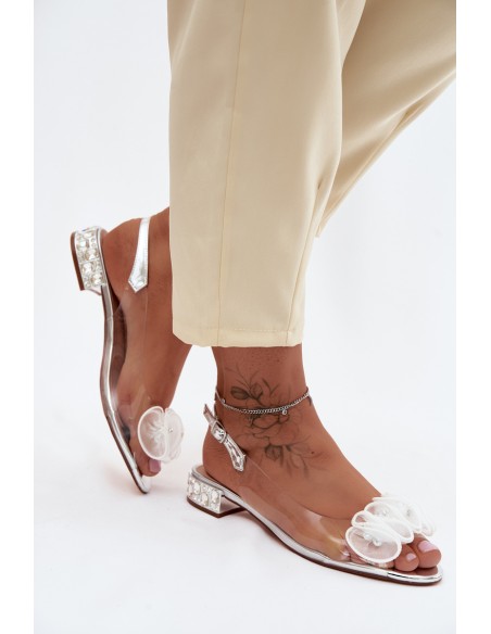 Women's Transparent Sandals with Crystals D&A MR61-9002 Silver