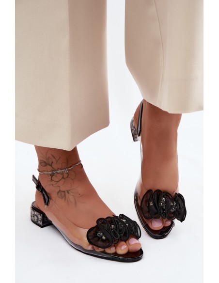 Women's Transparent Sandals with Crystals D&A MR61-9002 Black