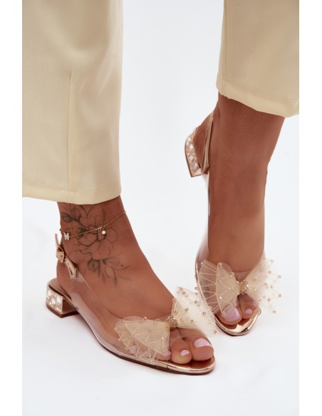 Women's Transparent Sandals With Bow D&A MR61-9001 Pink Gold