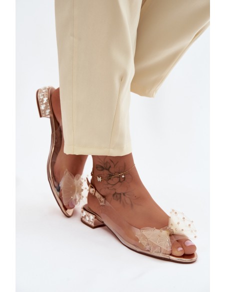 Women's Transparent Sandals With Bow D&A MR61-9001 Pink Gold