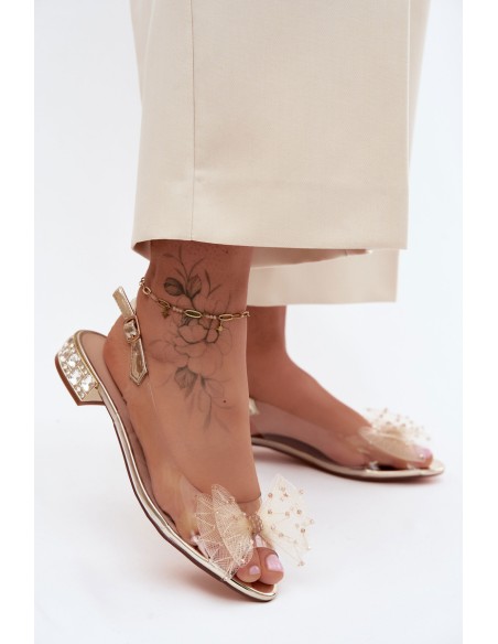 Women's Transparent Sandals With Bow D&A MR61-9001 Gold