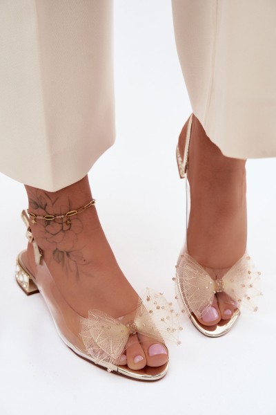 Women's Transparent Sandals With Bow D&A MR61-9001 Gold 2