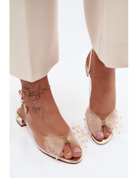 Women's Transparent Sandals With Bow D&A MR61-9001 Gold