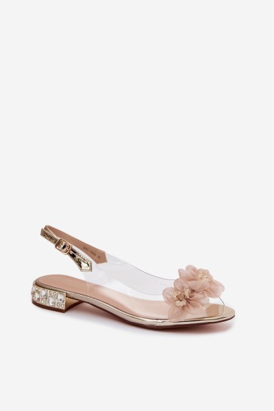 Transparent Sandals with Crystals and Mesh Flowers D&A MR61-9006 Gold 2