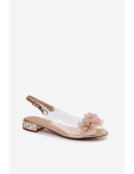 Transparent Sandals with Crystals and Mesh Flowers D&A MR61-9006 Gold