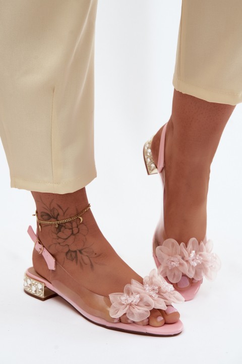 Transparent Sandals With Crystals And Mesh Flowers D&A MR61-9006 Pink