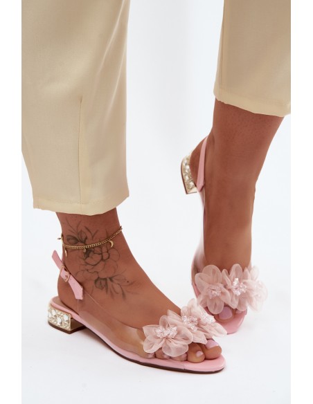 Transparent Sandals With Crystals And Mesh Flowers D&A MR61-9006 Pink