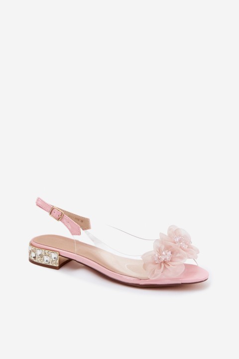 Transparent Sandals With Crystals And Mesh Flowers D&A MR61-9006 Pink
