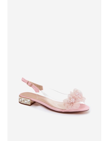 Transparent Sandals With Crystals And Mesh Flowers D&A MR61-9006 Pink