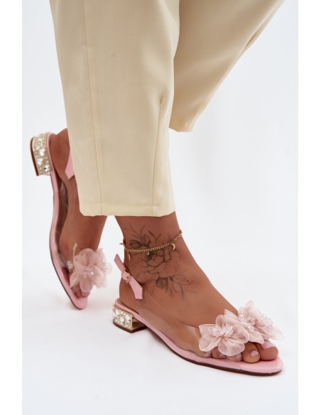 Transparent Sandals With Crystals And Mesh Flowers D&A MR61-9006 Pink