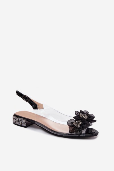 Transparent Sandals With Crystals and Mesh Flowers D&A MR61-9006 Black 2