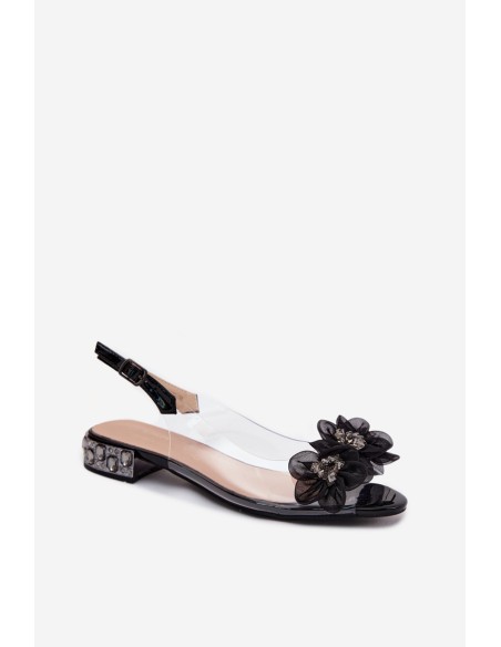 Transparent Sandals With Crystals and Mesh Flowers D&A MR61-9006 Black