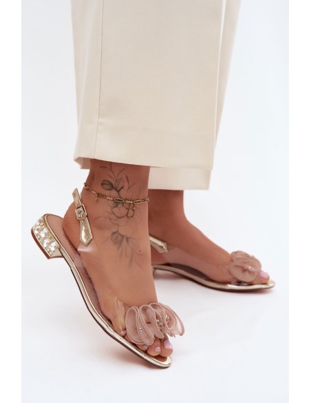 Women's Transparent Sandals with Crystals Gold D&A MR61-9002