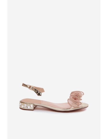 Women's Transparent Sandals with Crystals Gold D&A MR61-9002