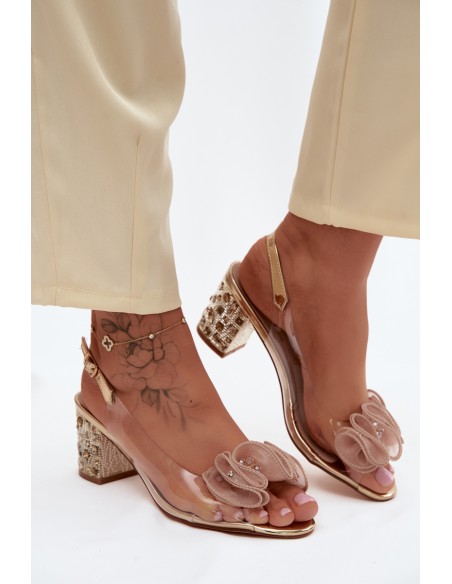 Transparent Block Heel Sandals With Crystals D&A MR61-9012 Gold