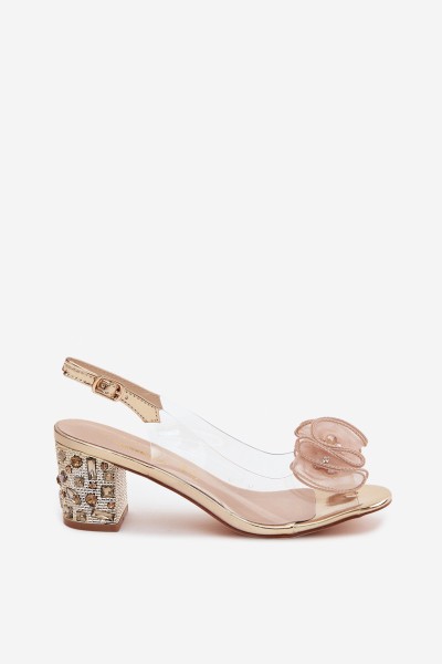 Transparent Block Heel Sandals With Crystals D&A MR61-9012 Gold 2
