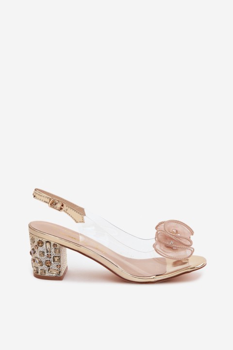 Transparent Block Heel Sandals With Crystals D&A MR61-9012 Gold