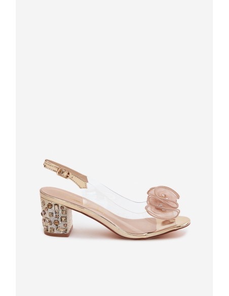 Transparent Block Heel Sandals With Crystals D&A MR61-9012 Gold