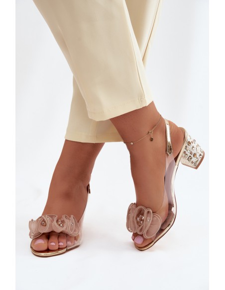 Transparent Block Heel Sandals With Crystals D&A MR61-9012 Gold