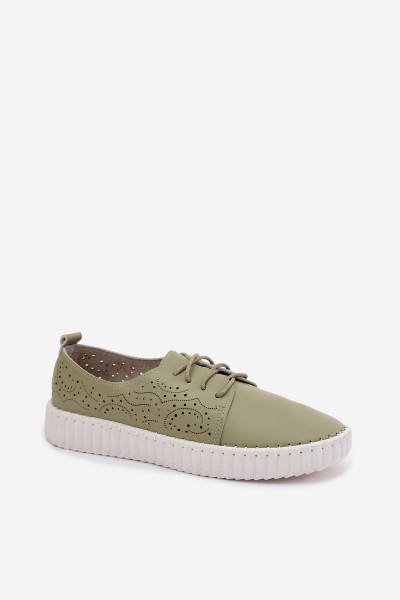 Women's Perforated Ankle Shoes With Laces Green Pearla 2
